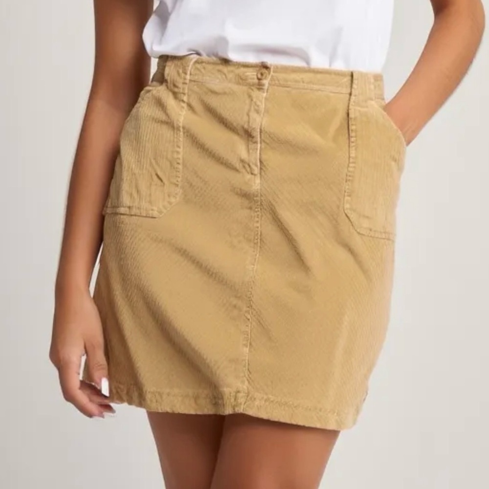 L.L. Bean Khaki Corduroy Skirt Size 16r Stretch A-Line Casual Workwear